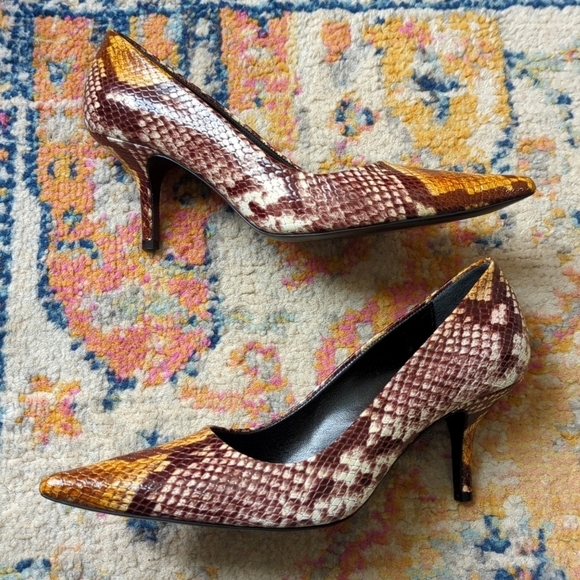 Anine Bing Devon Python Embossed Leather Pointed Toe High Heel Pumps Brown 38 - Picture 6 of 15